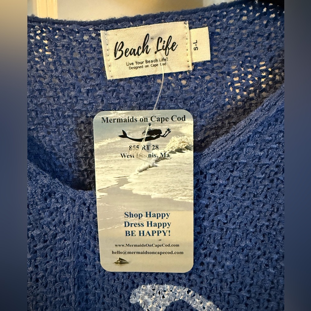 NWT "Beach Life" Cape Cod Map Blue Slouchy Knit Sweater, One Size S-L - Picture 4 of 13